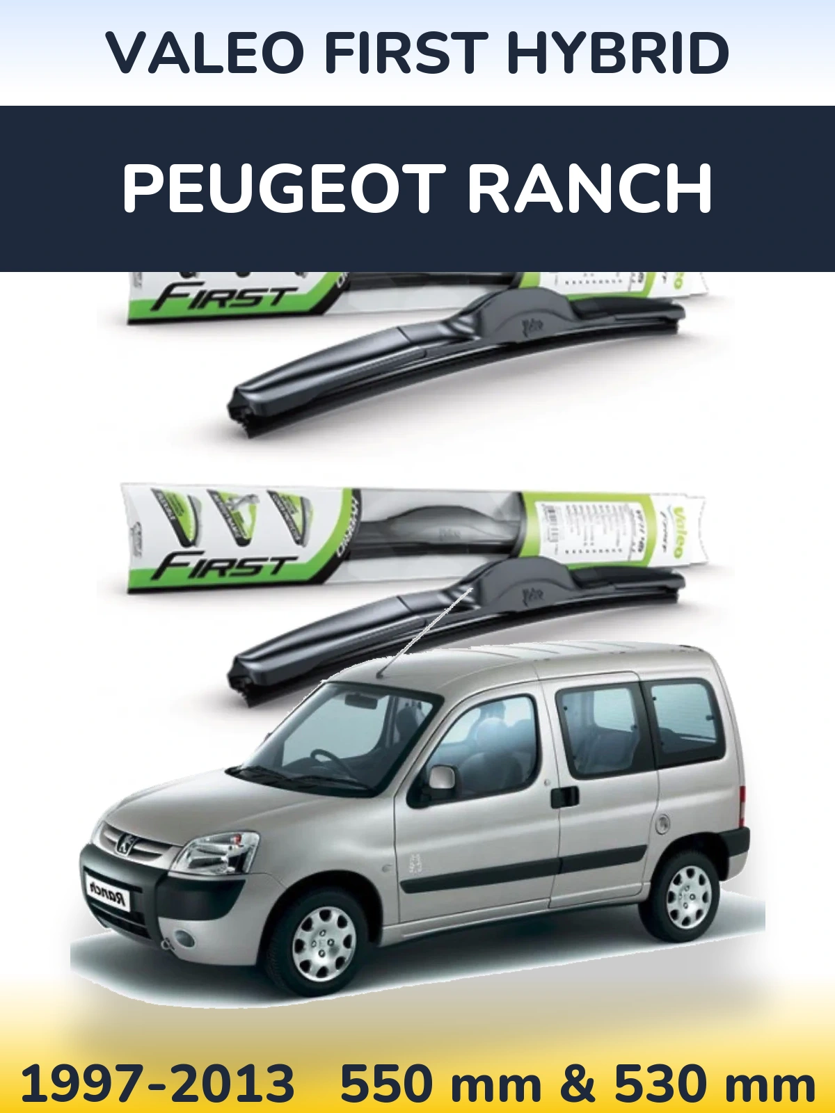 Sada předních stěračů Valeo First Hybrid 550 a 530 mm pro Peugeot Ranch 1997-2013