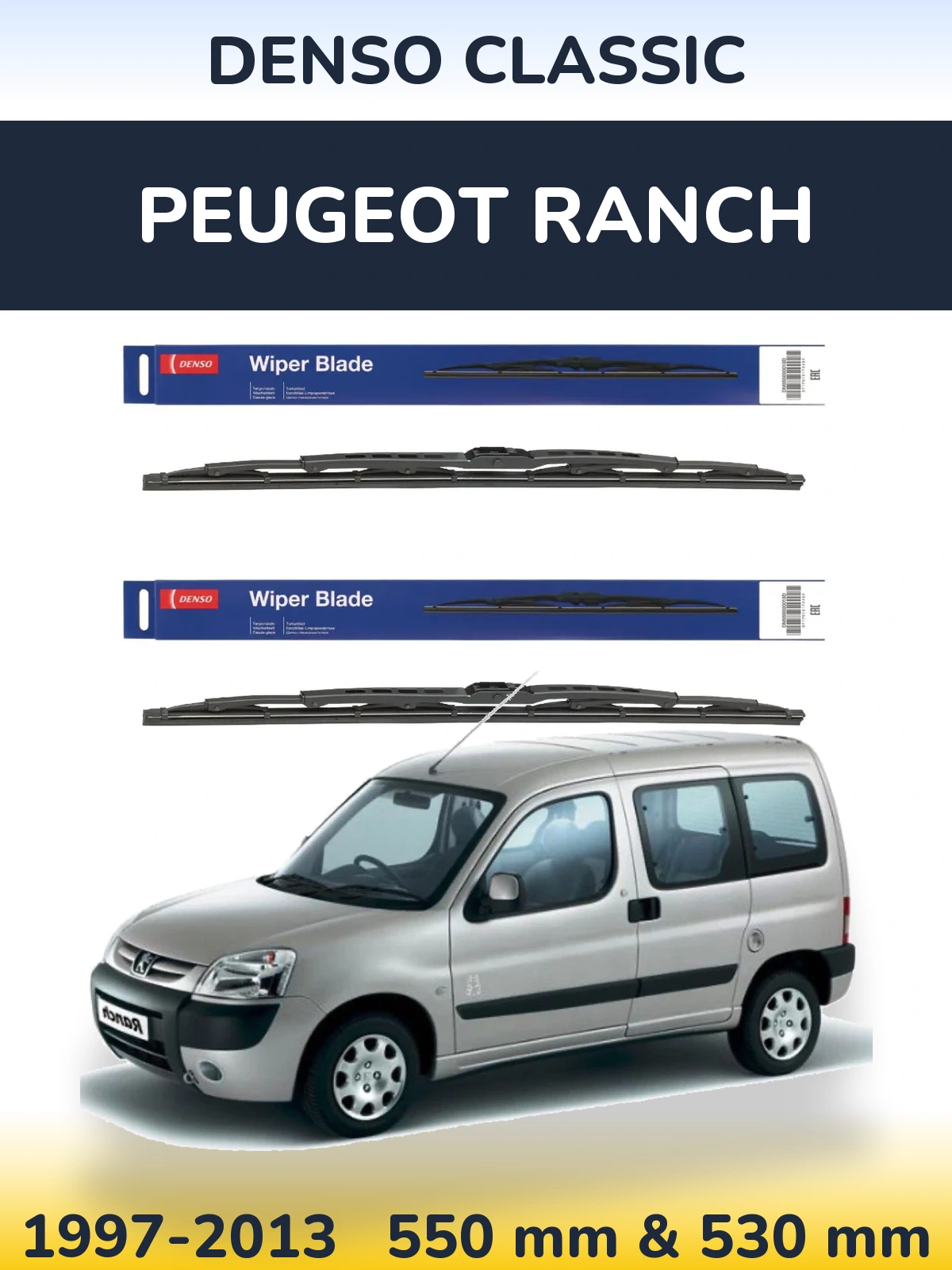 Sada předních stěračů Denso Classic 550 a 530 mm pro Peugeot Ranch 1997-2013