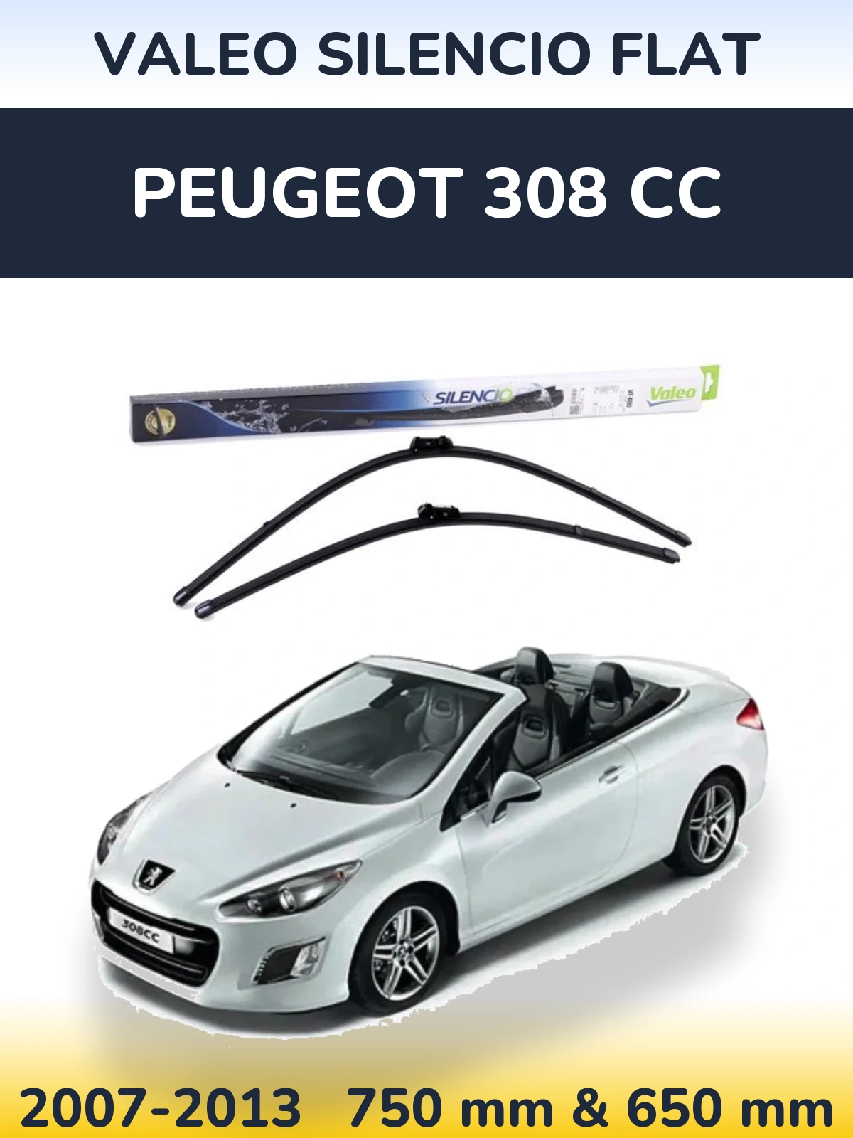Sada předních stěračů Valeo Silencio Flat 750 a 650 mm pro Peugeot 308 CC 2007-2013