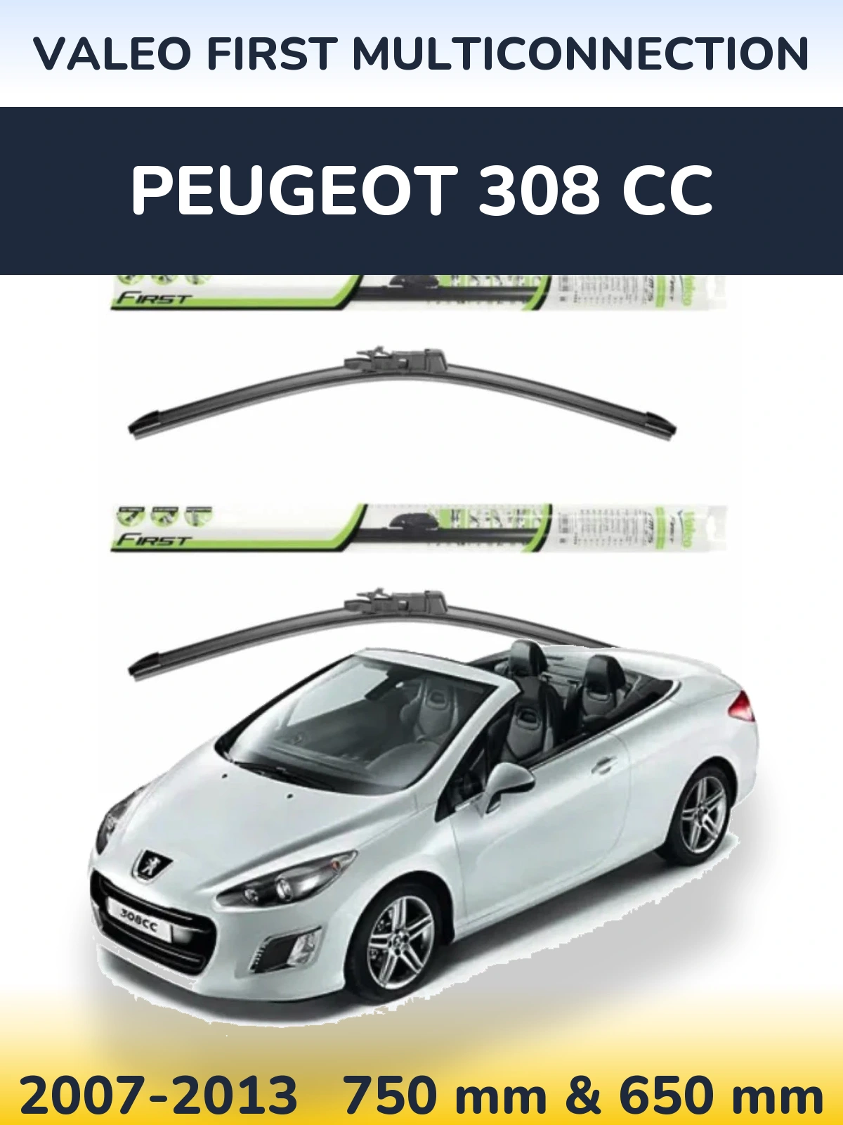 Sada předních stěračů Valeo First MultiConnection 750 a 650 mm pro Peugeot 308 CC 2007-2013