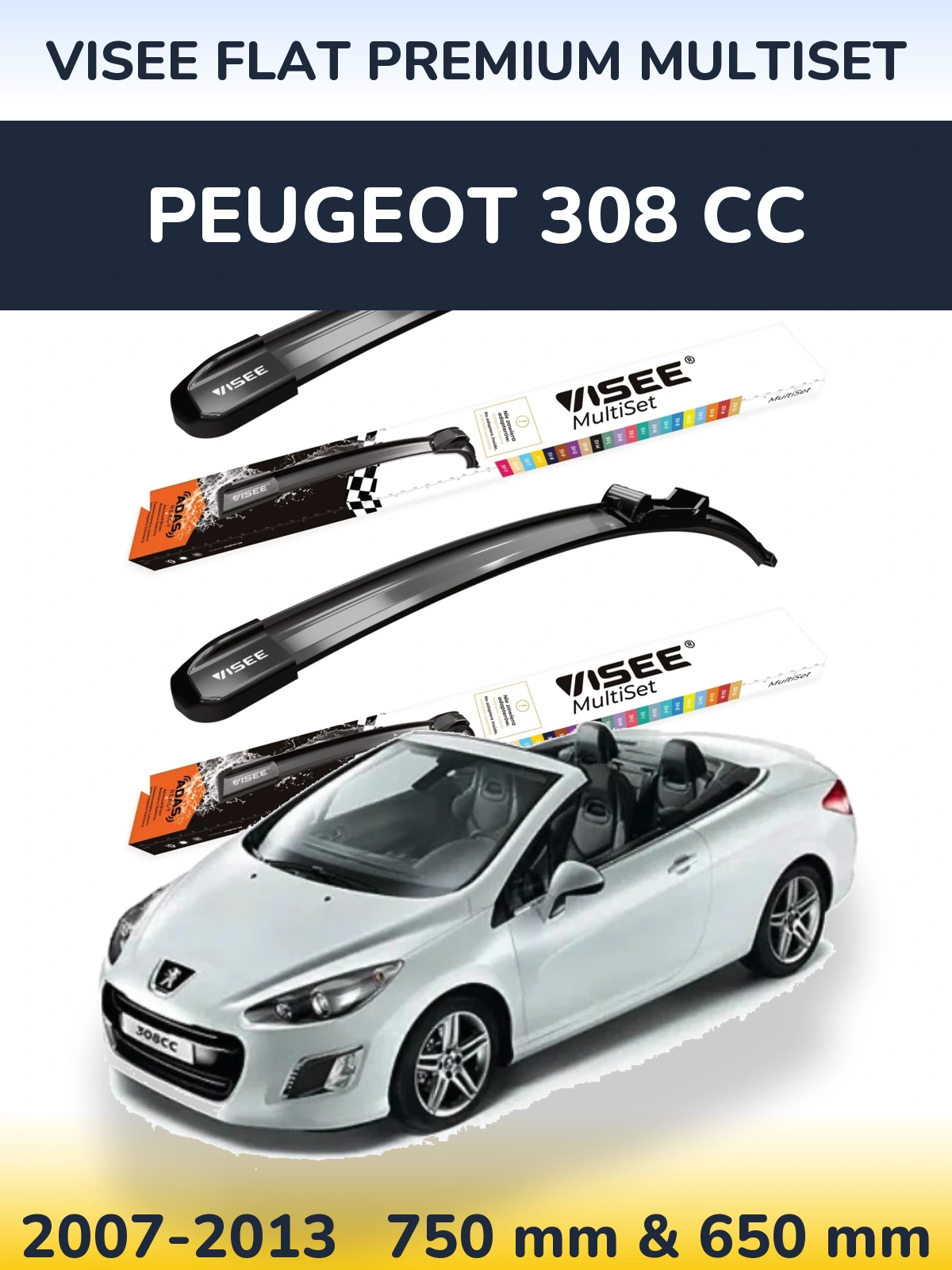 Sada předních stěračů VISEE FLAT PREMIUM MultiSet 750 a 650 mm pro Peugeot 308 CC 2007-2013