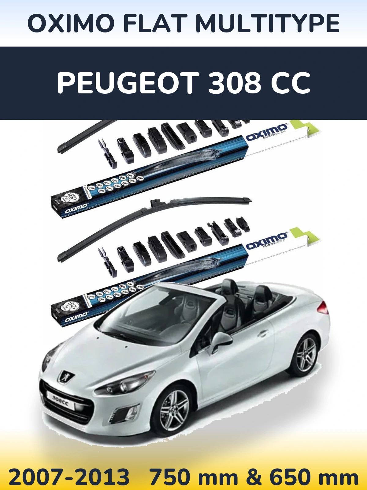 Sada předních stěračů Oximo Flat MultiType 750 a 650 mm pro Peugeot 308 CC 2007-2013