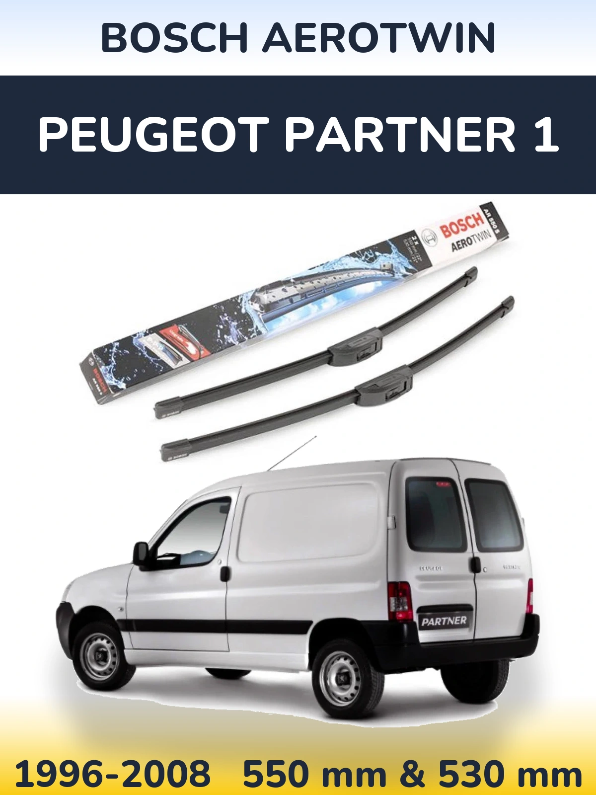Sada předních stěračů BOSCH AeroTwin 550 a 530 mm pro Peugeot Partner 1 1996-2008
