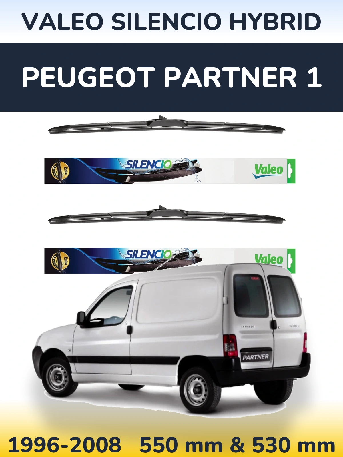 Комплект передніх щіток Valeo Silencio Hybrid 550 & 530 мм для Peugeot Partner 1 1996-2008