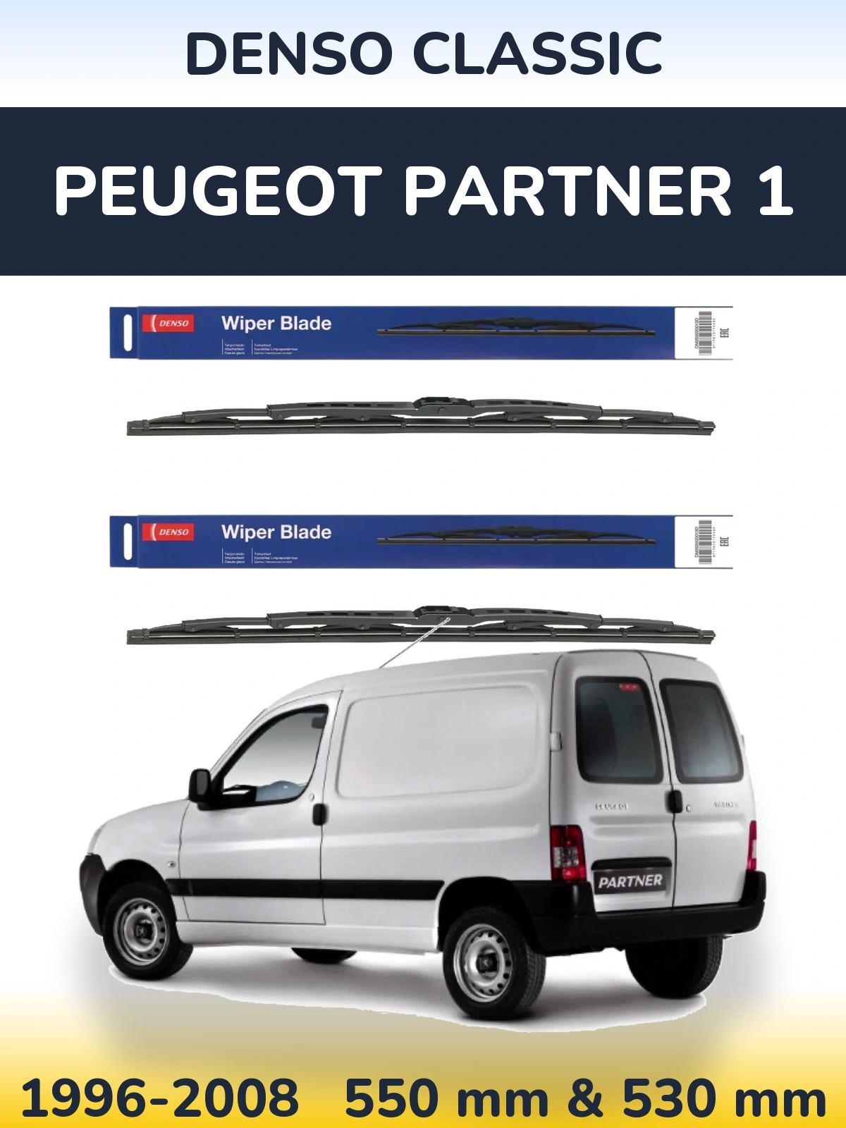 Sada předních stěračů Denso Classic 550 a 530 mm pro Peugeot Partner 1 1996-2008