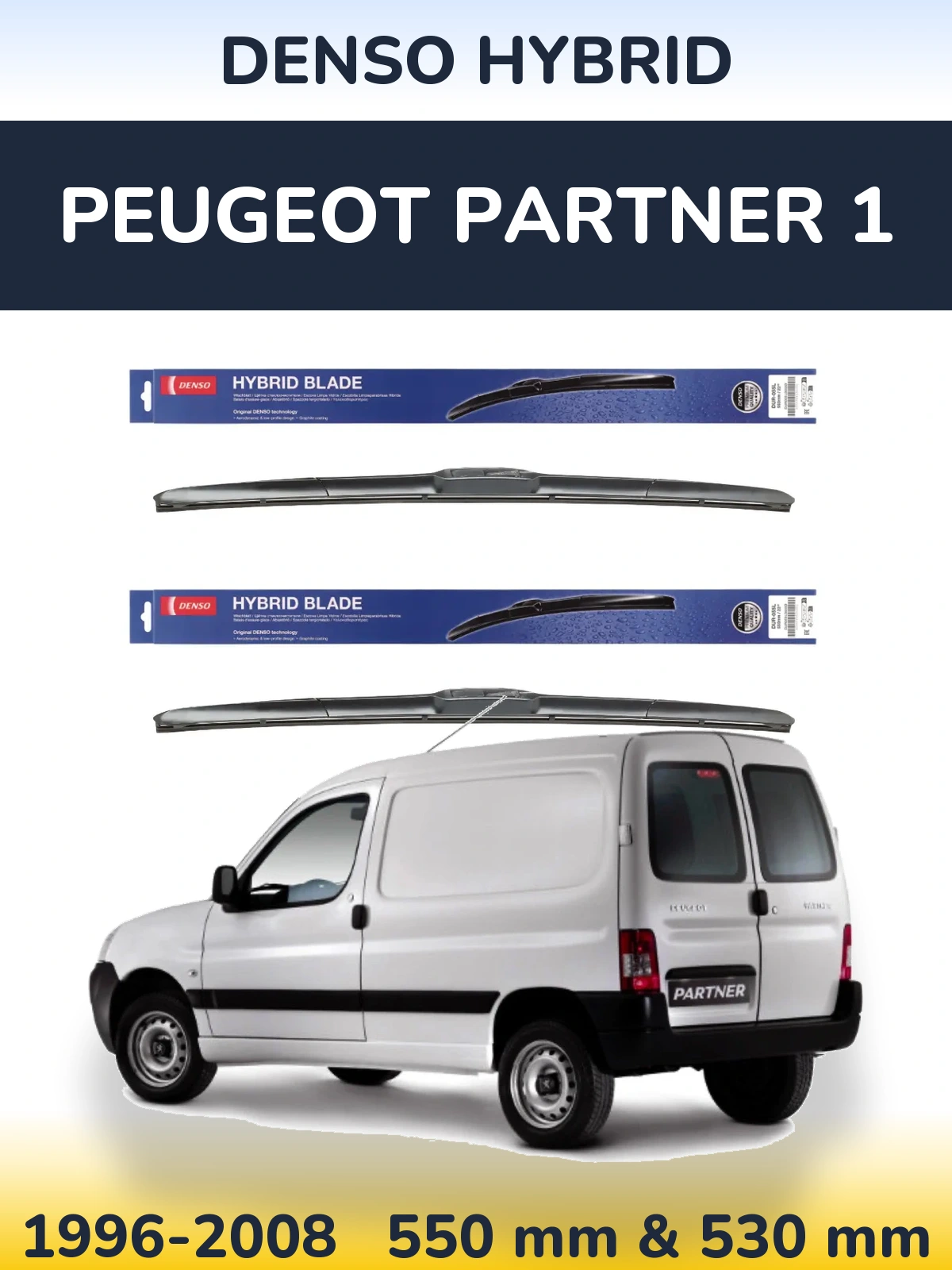 Sada předních stěračů Denso Hybrid 550 a 530 mm pro Peugeot Partner 1 1996-2008