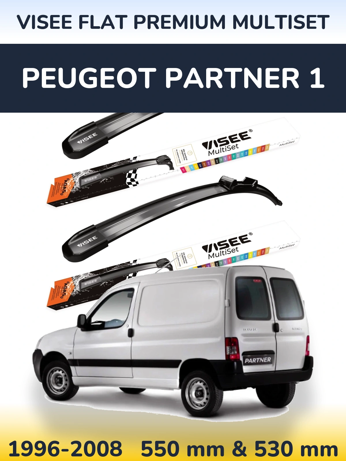 Sada předních stěračů VISEE FLAT PREMIUM MultiSet 550 a 530 mm pro Peugeot Partner 1 1996-2008