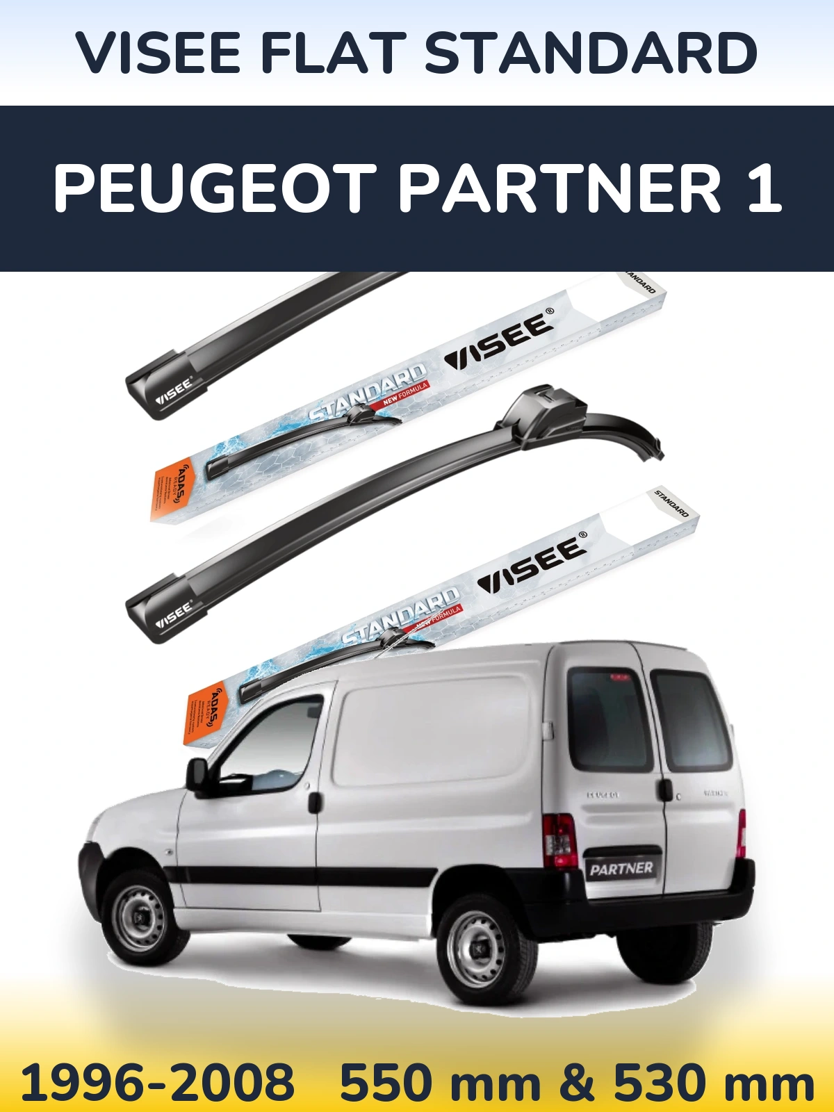 Sada předních stěračů VISEE FLAT STANDARD 550 a 530 mm pro Peugeot Partner 1 1996-2008