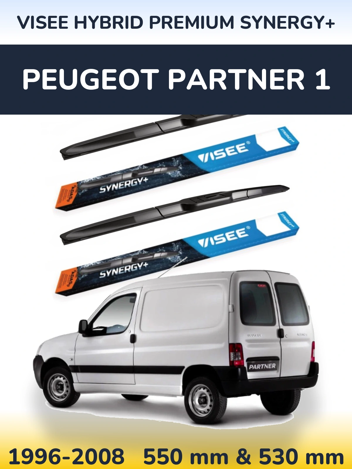 Sada předních stěračů VISEE HYBRID PREMIUM SYNERGY+ 550 a 530 mm pro Peugeot Partner 1 1996-2008