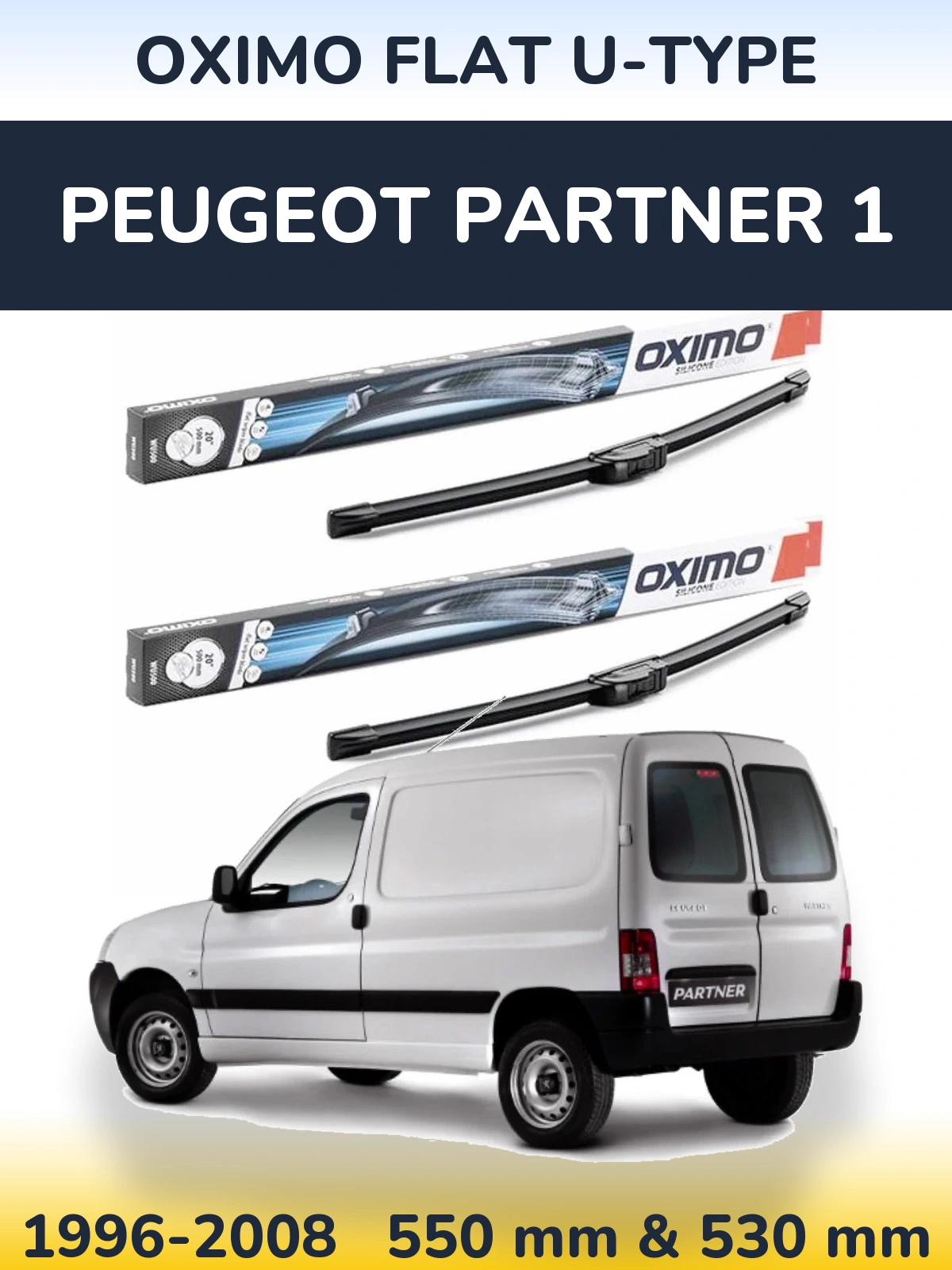 Sada předních stěračů Oximo Flat U-type 550 a 530 mm pro Peugeot Partner 1 1996-2008