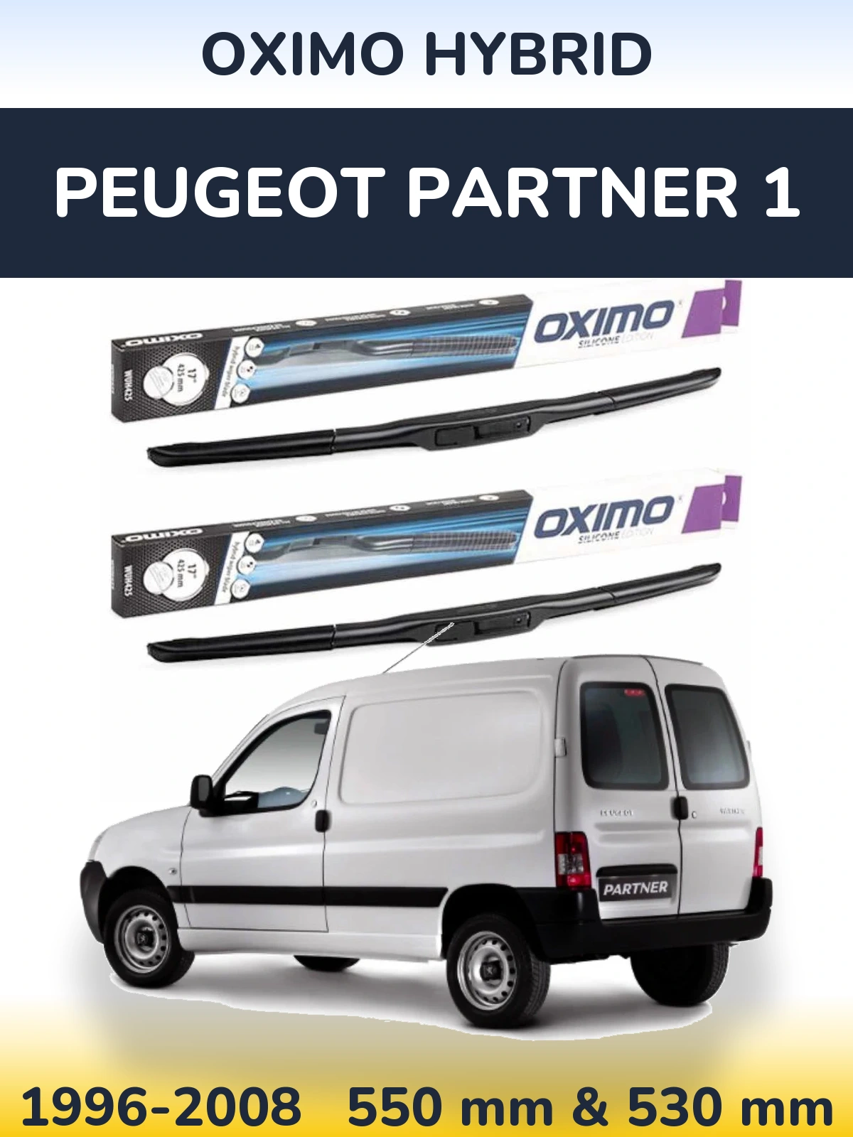 Sada předních stěračů Oximo Hybrid 550 a 530 mm pro Peugeot Partner 1 1996-2008