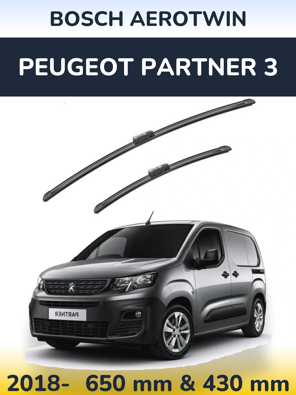 Sada předních stěračů BOSCH AeroTwin 650 a 430 mm pro Peugeot Partner 3 2018-2026