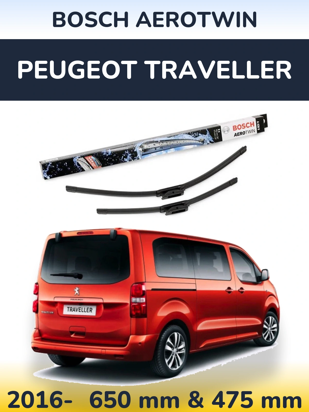 Sada předních stěračů BOSCH AeroTwin 650 a 475 mm pro Peugeot Traveller 2016-2026