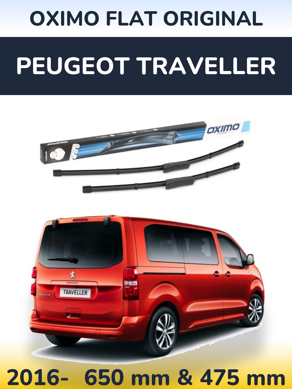 Sada předních stěračů Oximo Flat Original 650 a 475 mm pro Peugeot Traveller 2016-2026