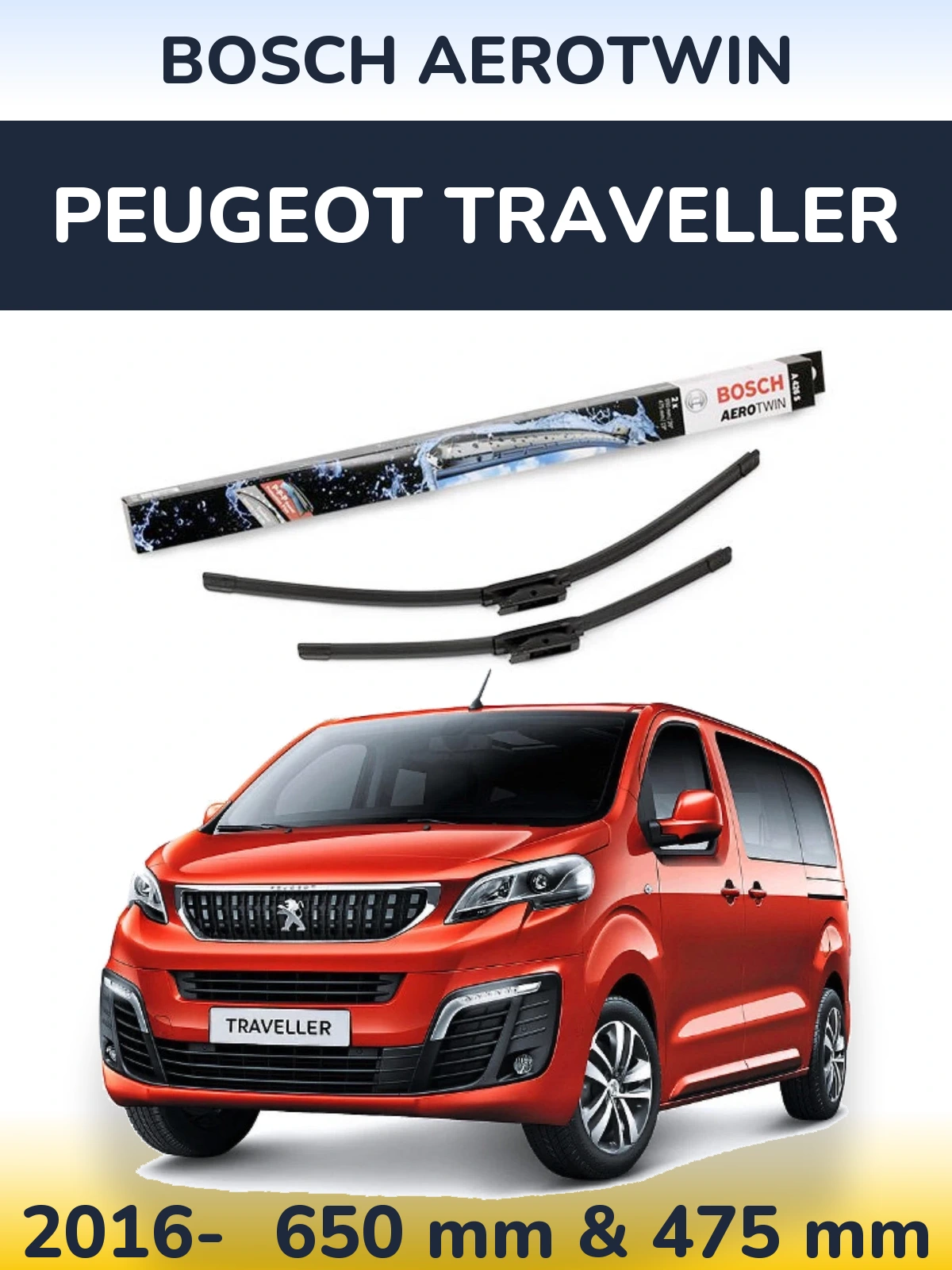 Комплект передніх щіток BOSCH AeroTwin 650 & 475 мм для Peugeot Traveller 2016-2026