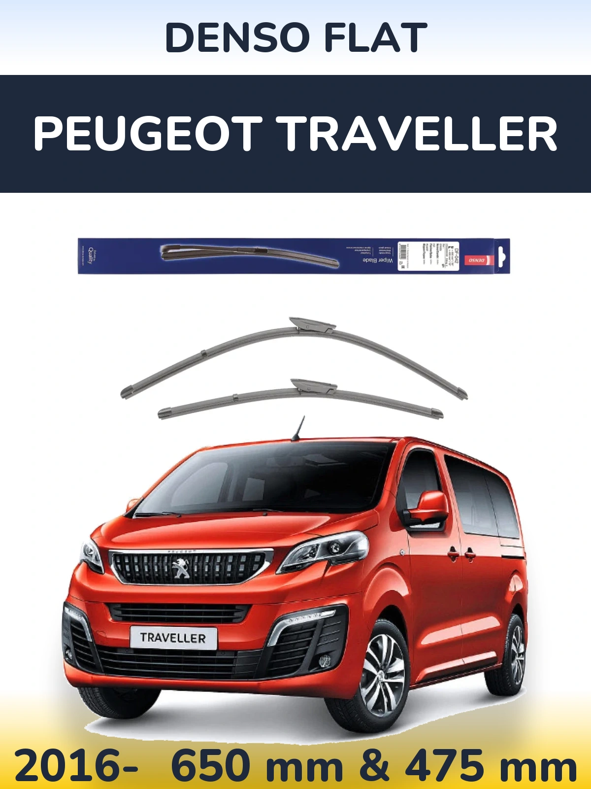 Sada předních stěračů Denso Flat 650 a 450 mm pro Peugeot Traveller 2016-2026
