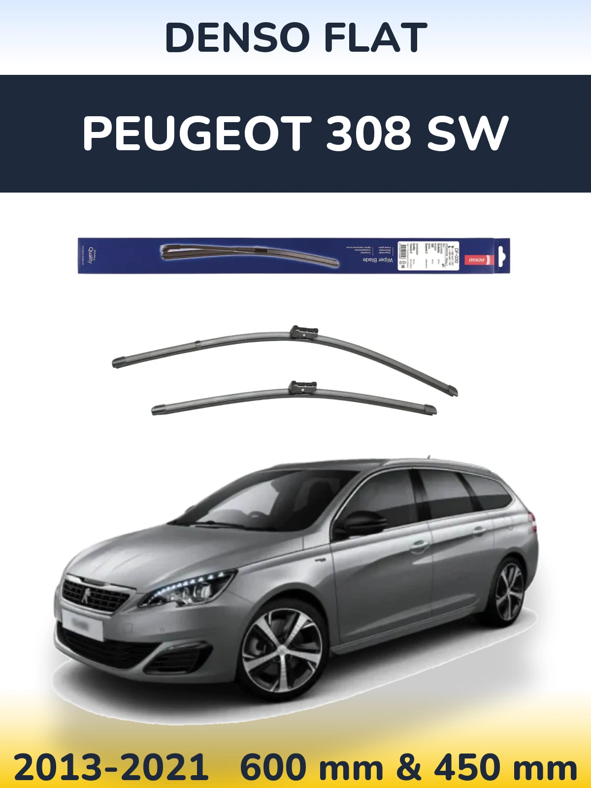 Sada předních stěračů Denso Flat 600 a 450 mm pro Peugeot 308 SW 2013-2021