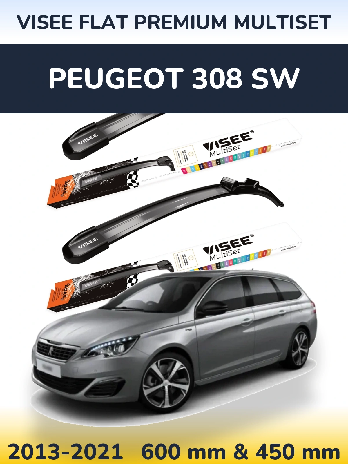 Sada předních stěračů VISEE FLAT PREMIUM MultiSet 600 a 450 mm pro Peugeot 308 SW 2013-2021