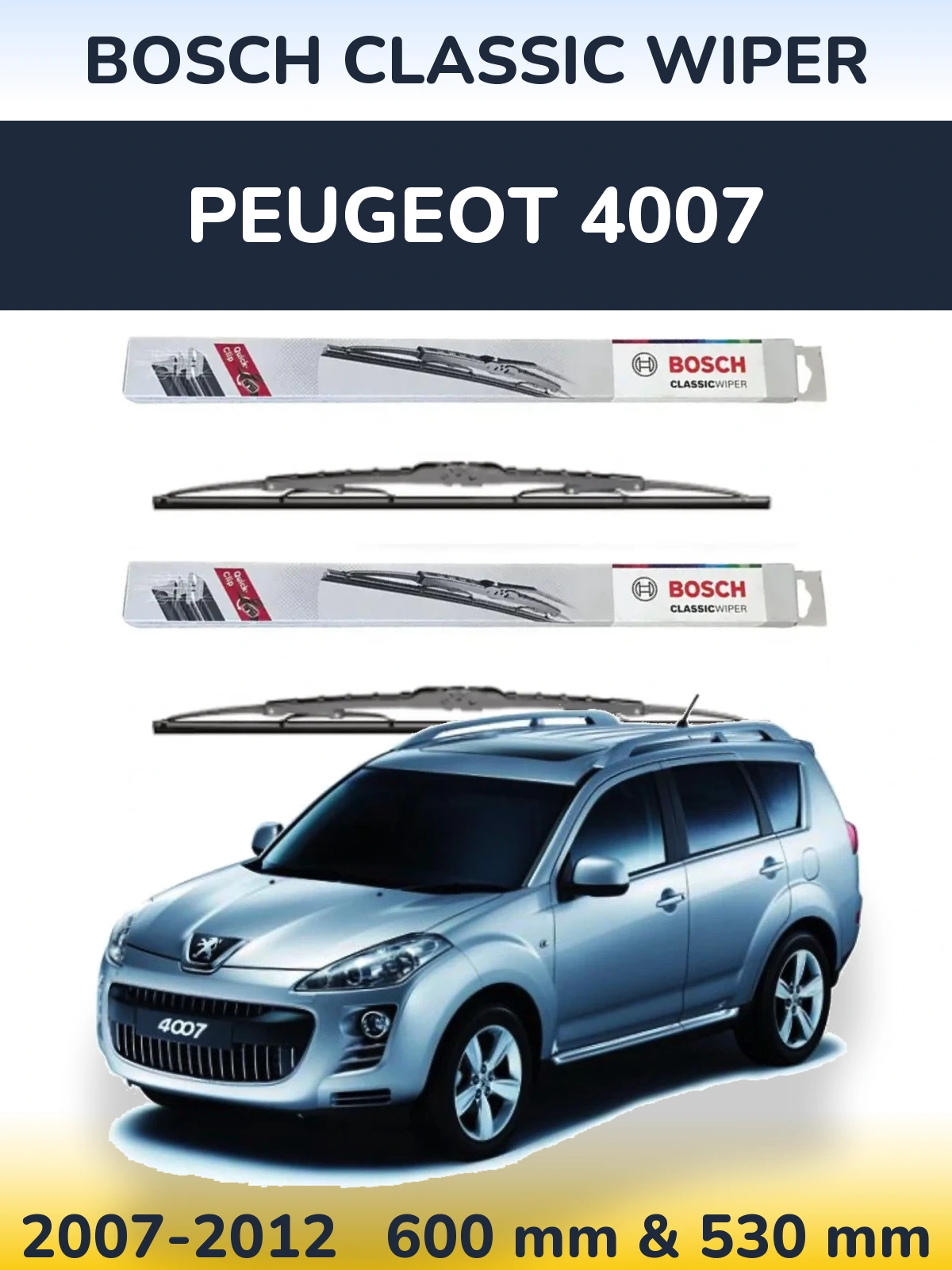 Sada předních stěračů BOSCH Classic Wiper 600 a 530 mm pro Peugeot 4007 2007-2012