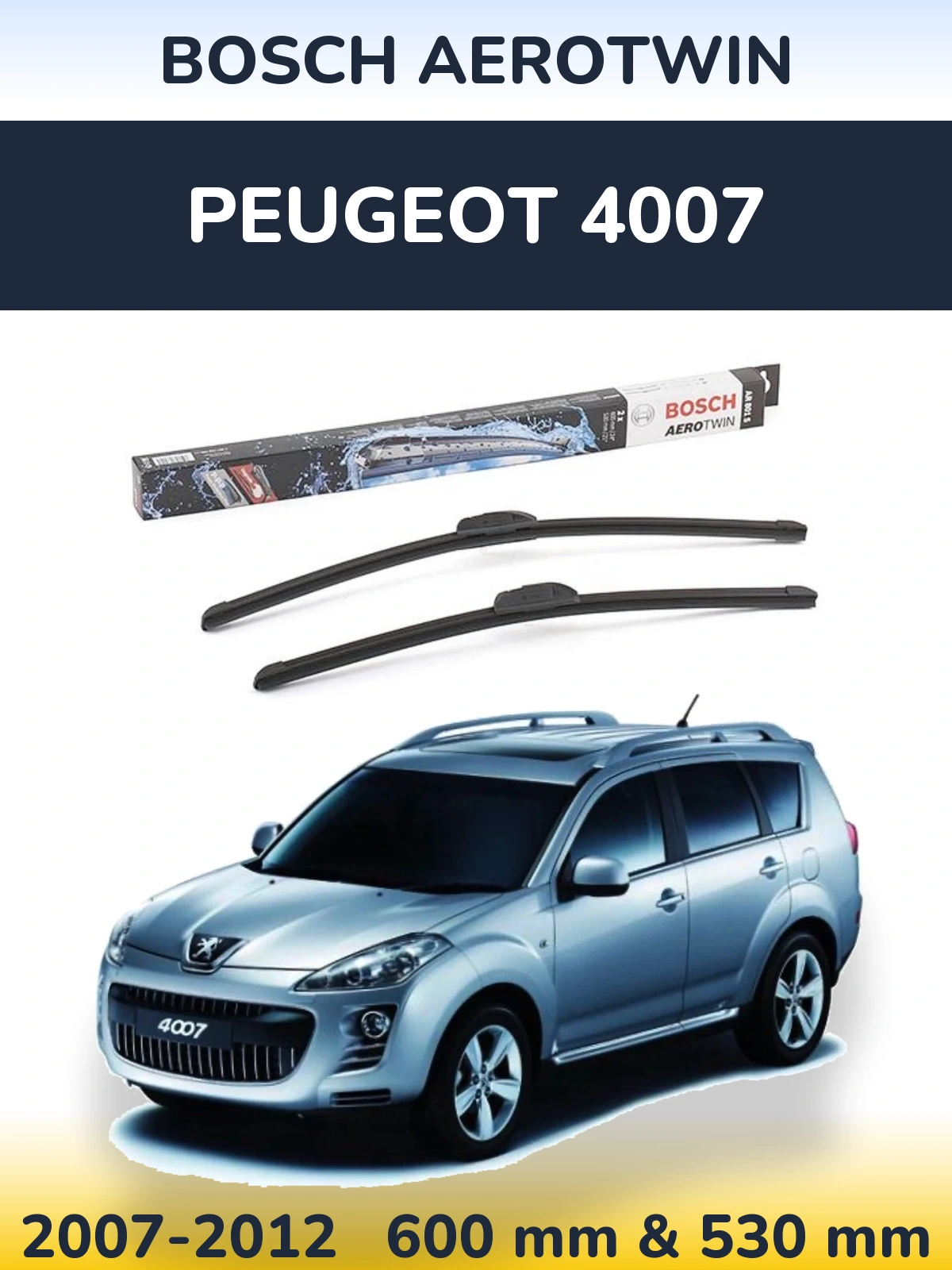 Sada předních stěračů BOSCH AeroTwin 600 a 530 mm pro Peugeot 4007 2007-2012