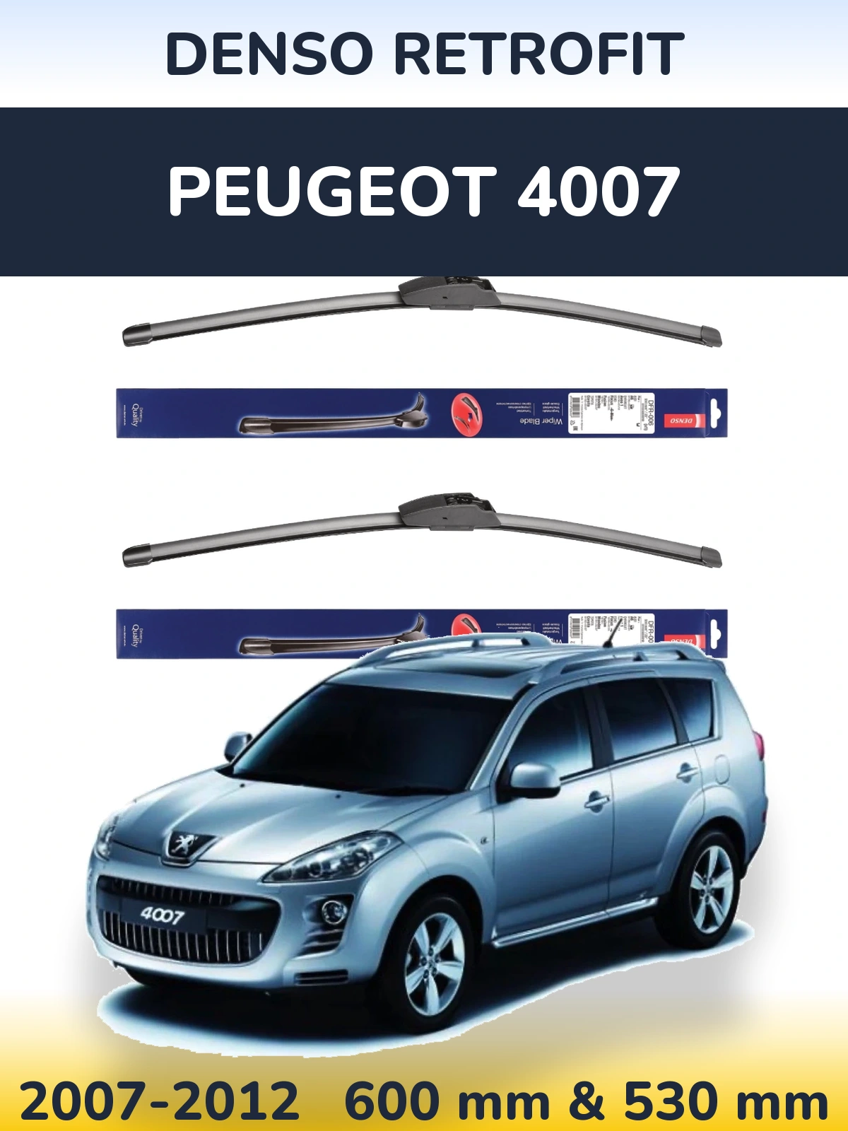 Sada předních stěračů Denso Retrofit 600 a 530 mm pro Peugeot 4007 2007-2012