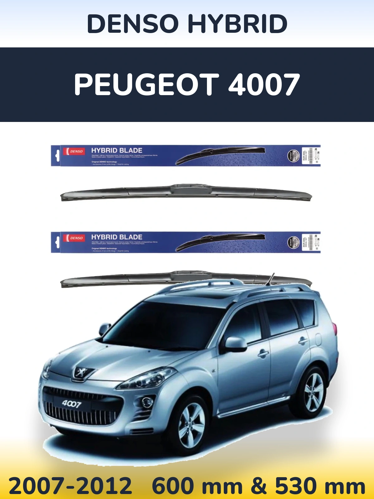 Sada předních stěračů Denso Hybrid 600 a 530 mm pro Peugeot 4007 2007-2012