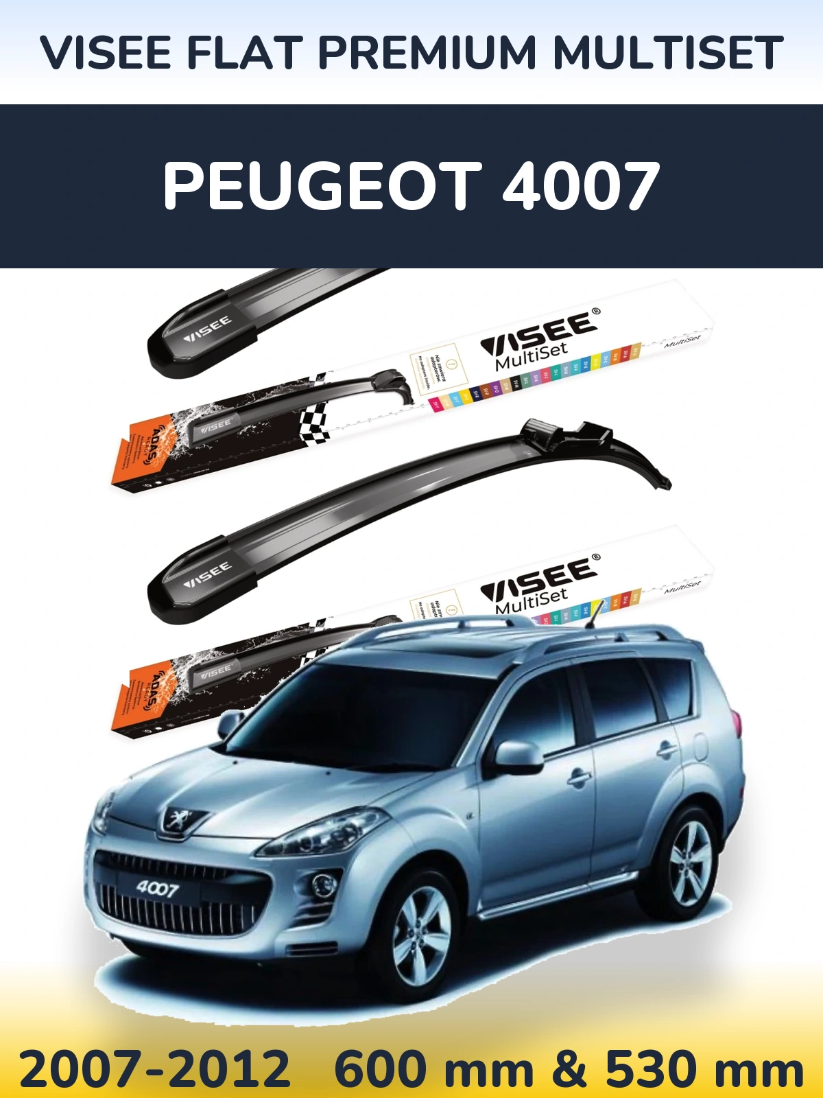 Sada předních stěračů VISEE FLAT PREMIUM MultiSet 600 a 530 mm pro Peugeot 4007 2007-2012