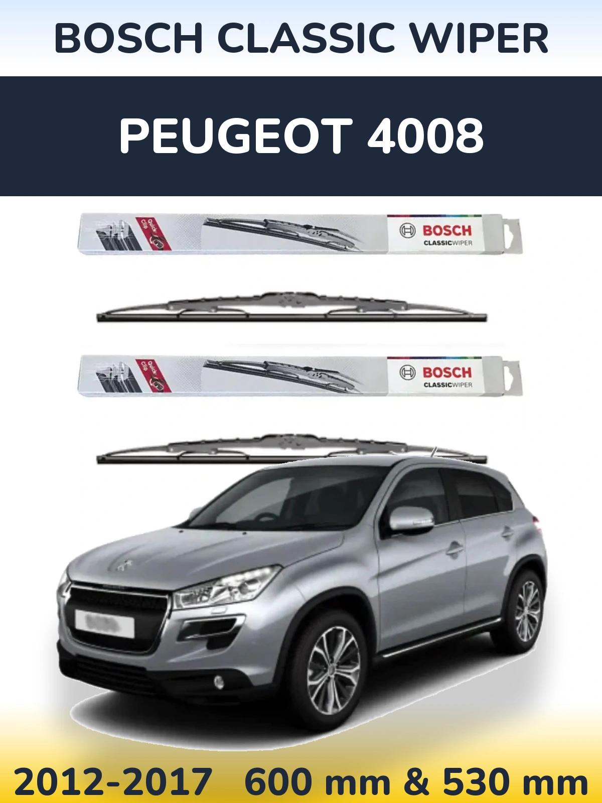 Sada předních stěračů BOSCH Classic Wiper 600 a 530 mm pro Peugeot 4008 2012-2017