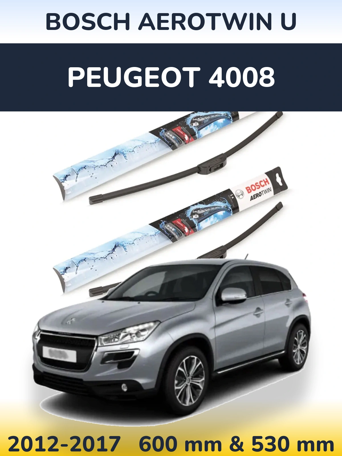 Sada předních stěračů BOSCH AeroTwin U 600 a 530 mm pro Peugeot 4008 2012-2017