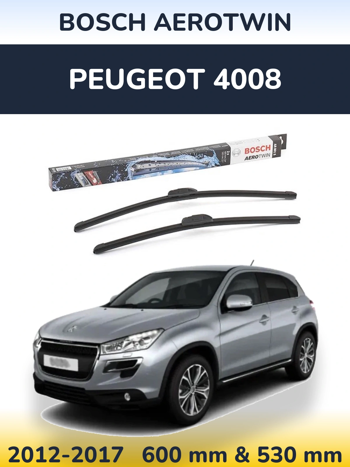 Sada předních stěračů BOSCH AeroTwin 600 a 530 mm pro Peugeot 4008 2012-2017