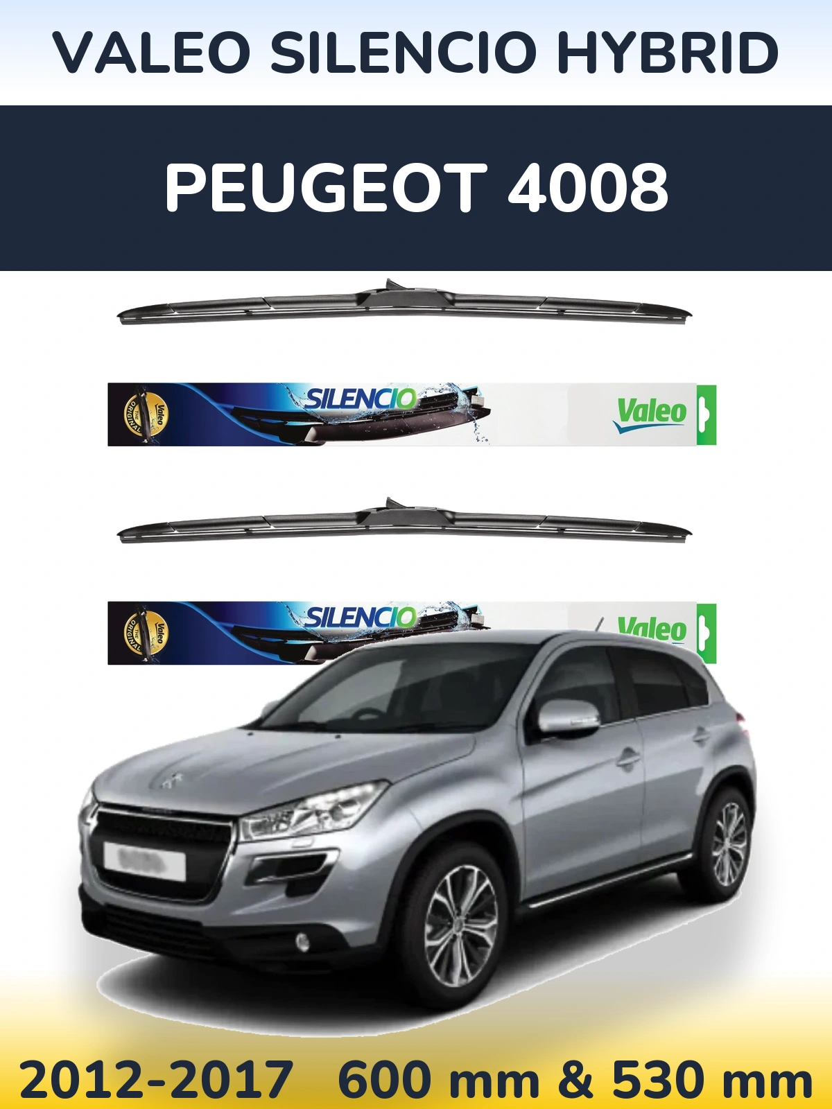 Комплект передніх щіток Valeo Silencio Hybrid 600 & 530 мм для Peugeot 4008 2012-2017