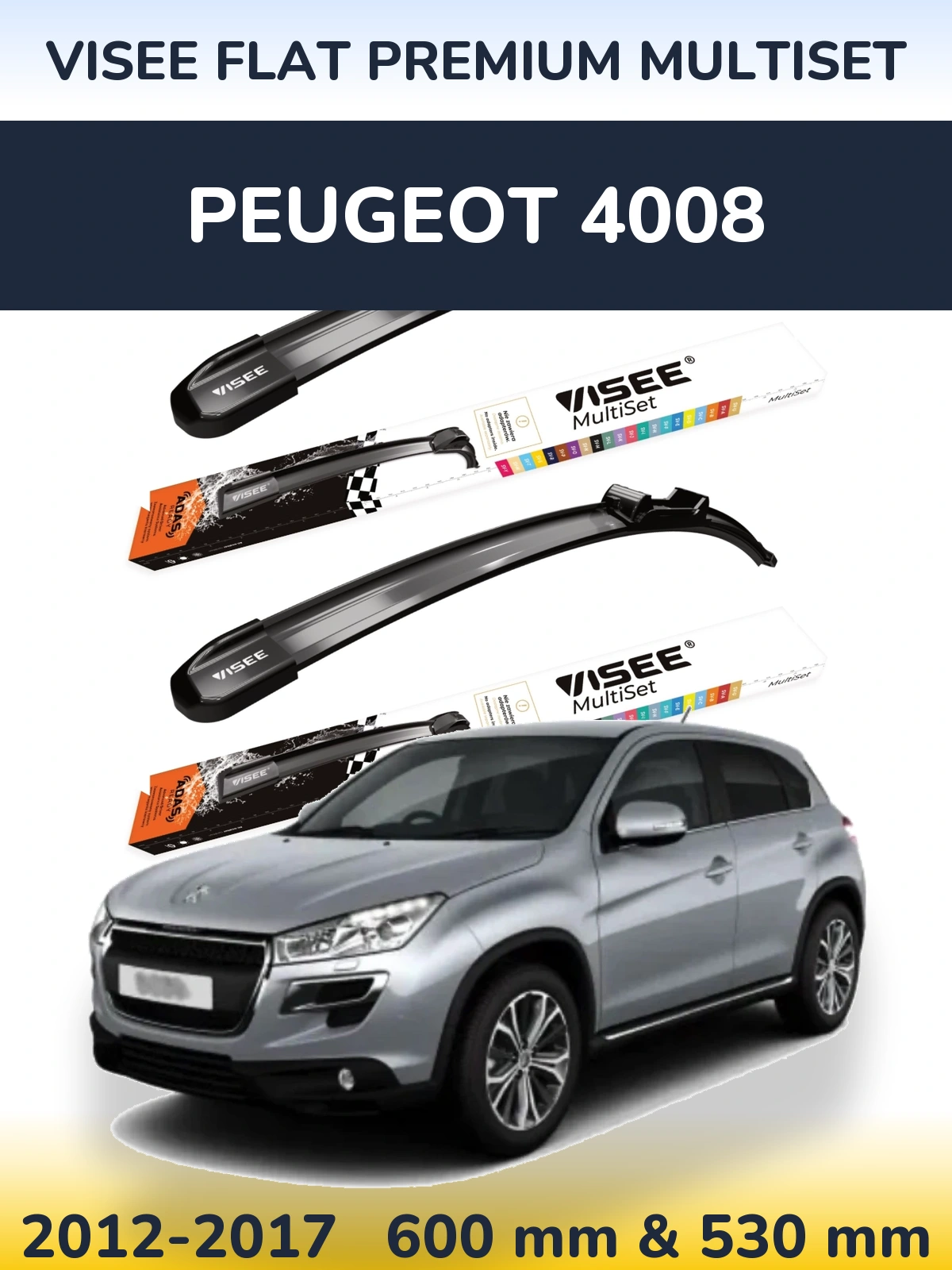 Sada předních stěračů VISEE FLAT PREMIUM MultiSet 600 a 530 mm pro Peugeot 4008 2012-2017