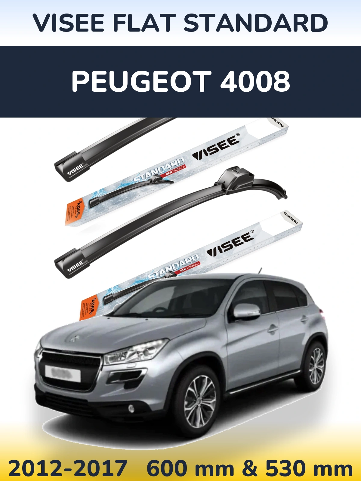 Sada předních stěračů VISEE FLAT STANDARD 600 a 530 mm pro Peugeot 4008 2012-2017