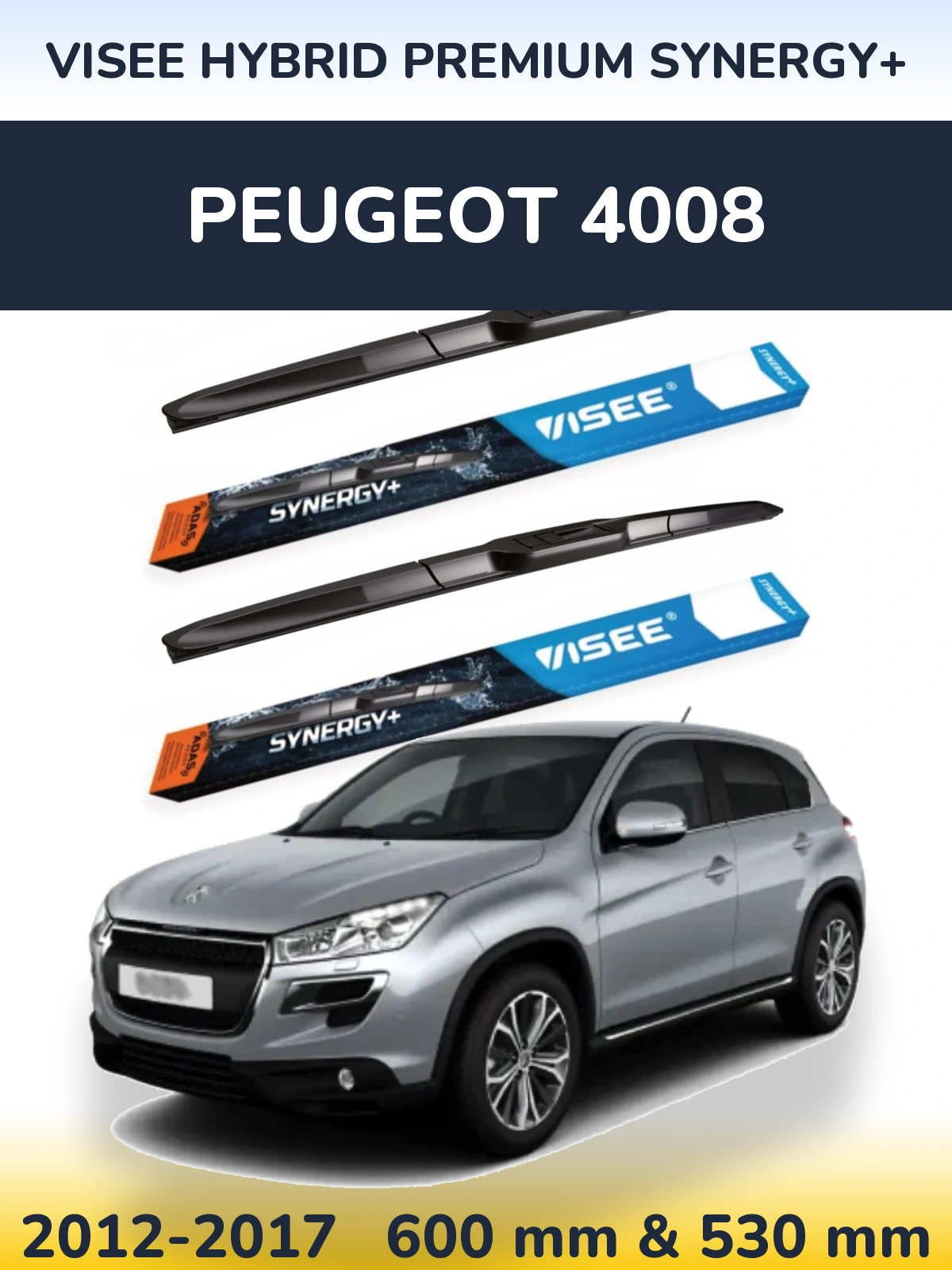 Sada předních stěračů VISEE HYBRID PREMIUM SYNERGY+ 600 a 530 mm pro Peugeot 4008 2012-2017