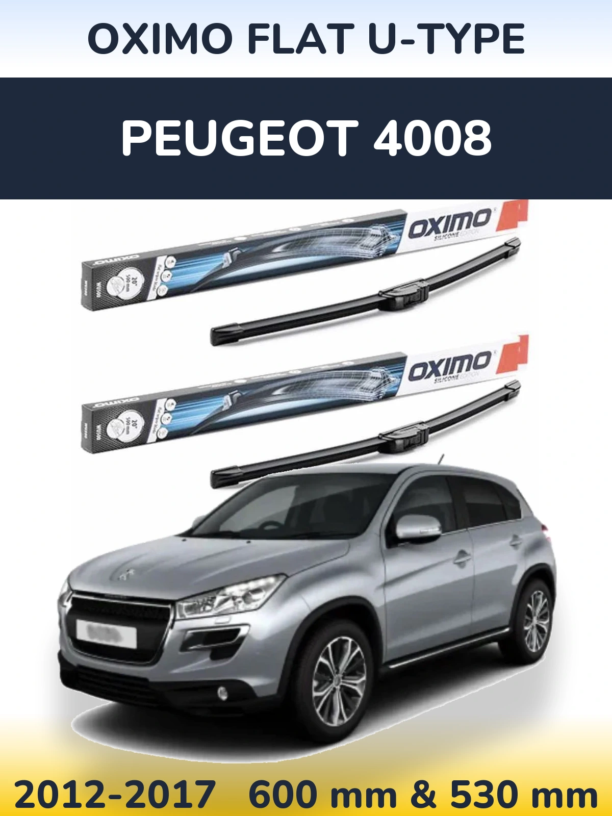 Sada předních stěračů Oximo Flat U-type 600 a 530 mm pro Peugeot 4008 2012-2017