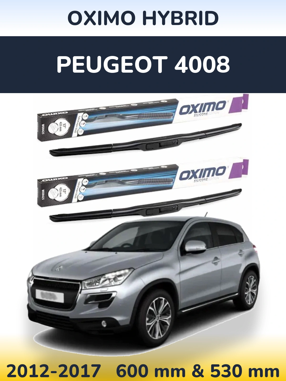Sada předních stěračů Oximo Hybrid 600 a 530 mm pro Peugeot 4008 2012-2017