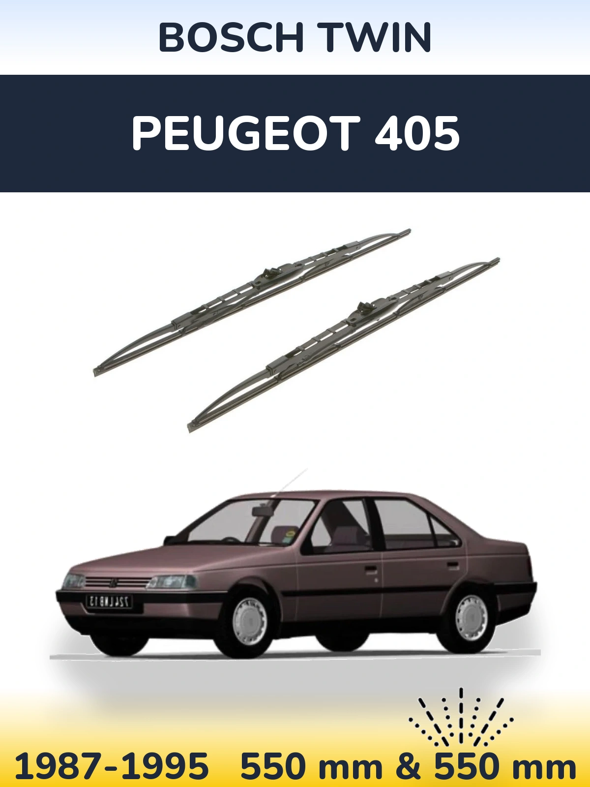 Sada předních stěračů BOSCH Twin 550 a 550 mm pro Peugeot 405 1987-1995