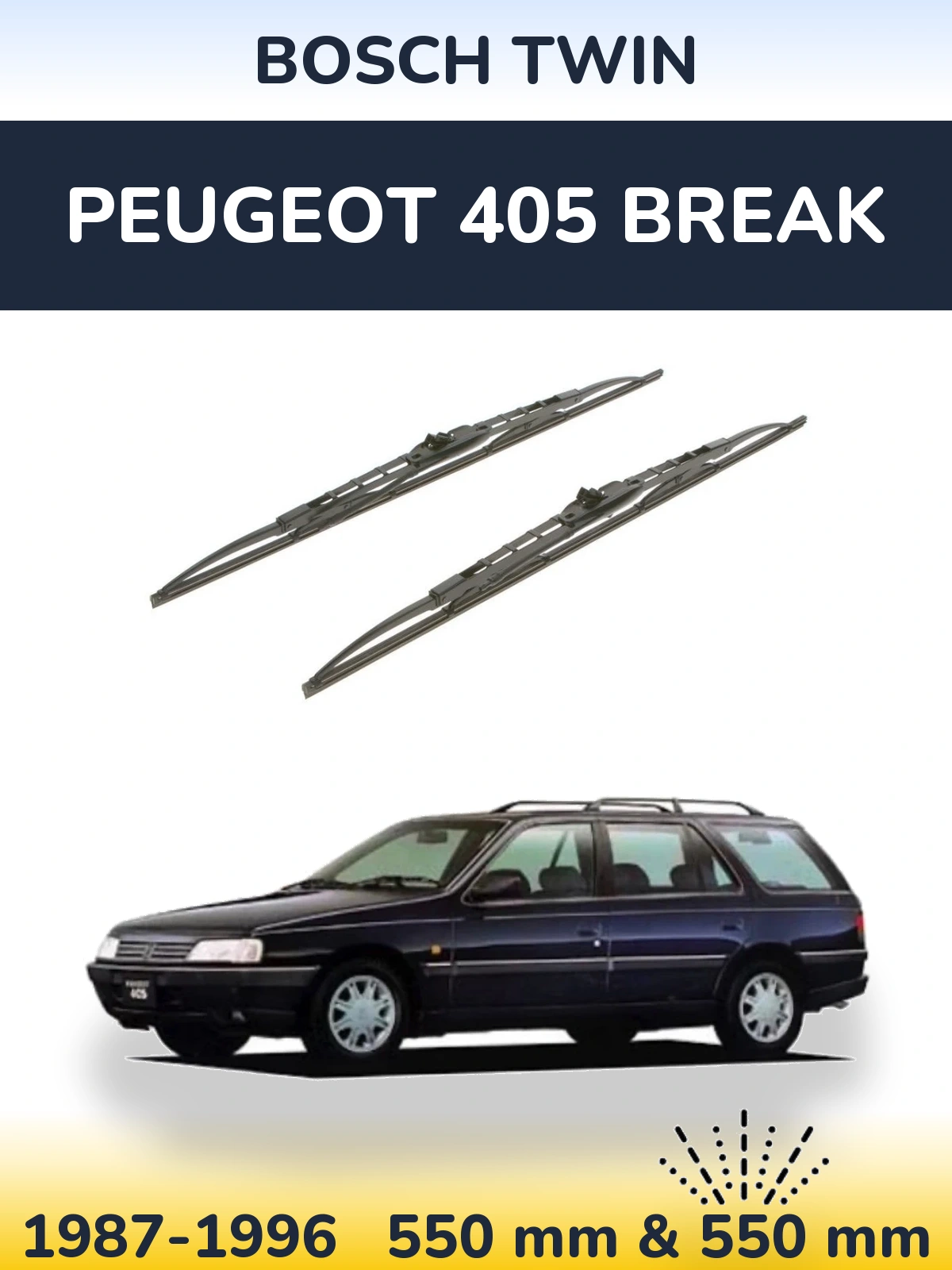 Sada předních stěračů BOSCH Twin 550 a 550 mm pro Peugeot 405 Break 1987-1996