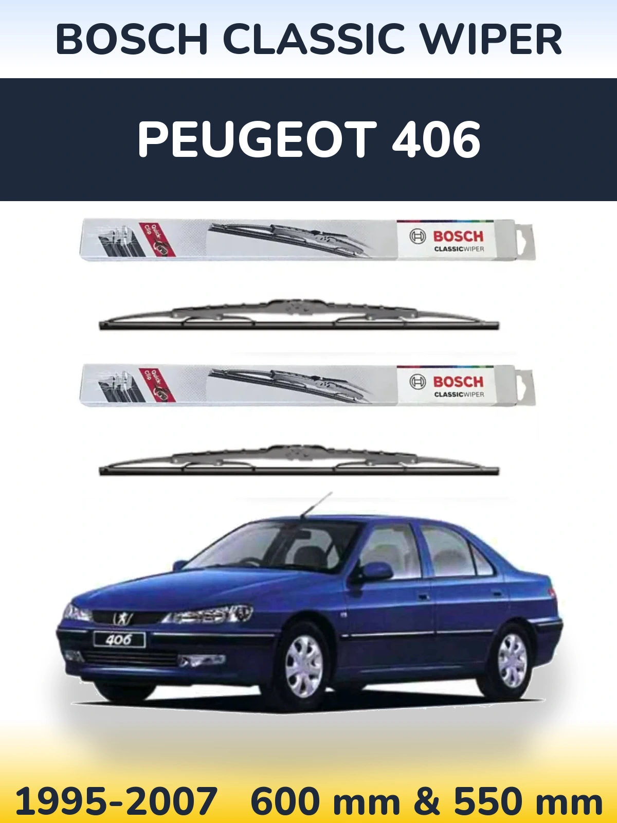 Sada předních stěračů BOSCH Classic Wiper 600 a 550 mm pro Peugeot 406 1995-2007