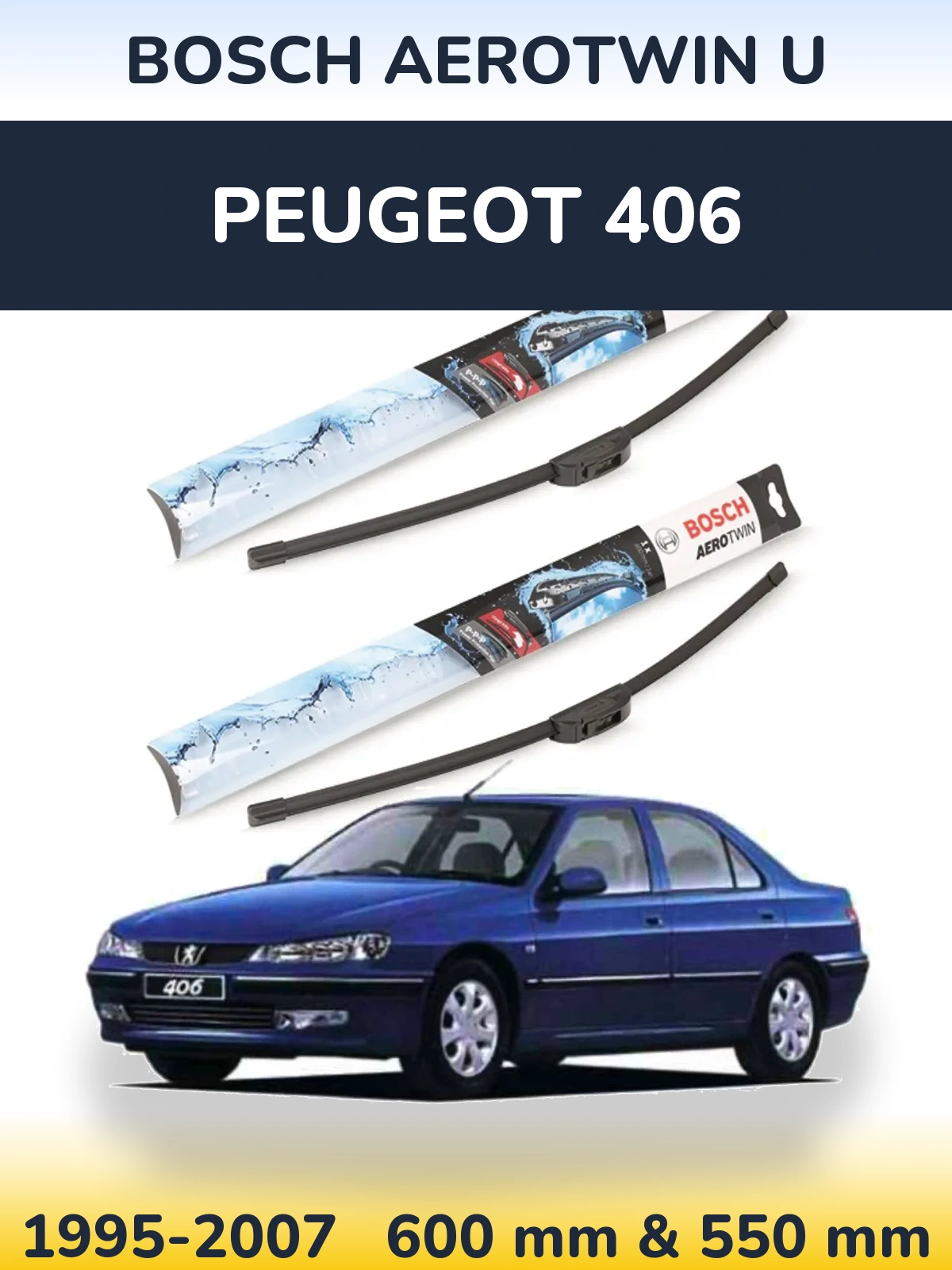 Sada předních stěračů BOSCH AeroTwin U 600 a 550 mm pro Peugeot 406 1995-2007