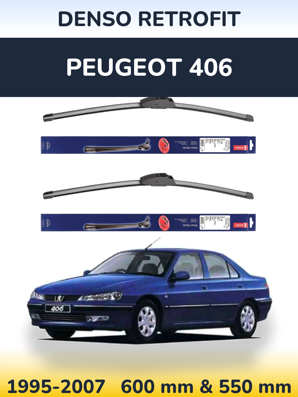 Sada předních stěračů Denso Retrofit 600 a 550 mm pro Peugeot 406 1995-2007