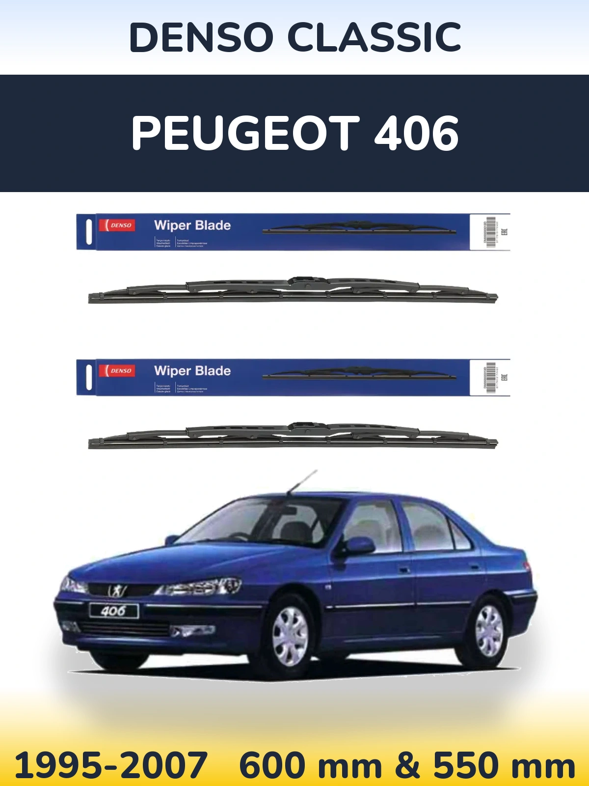 Sada předních stěračů Denso Classic 600 a 550 mm pro Peugeot 406 1995-2007