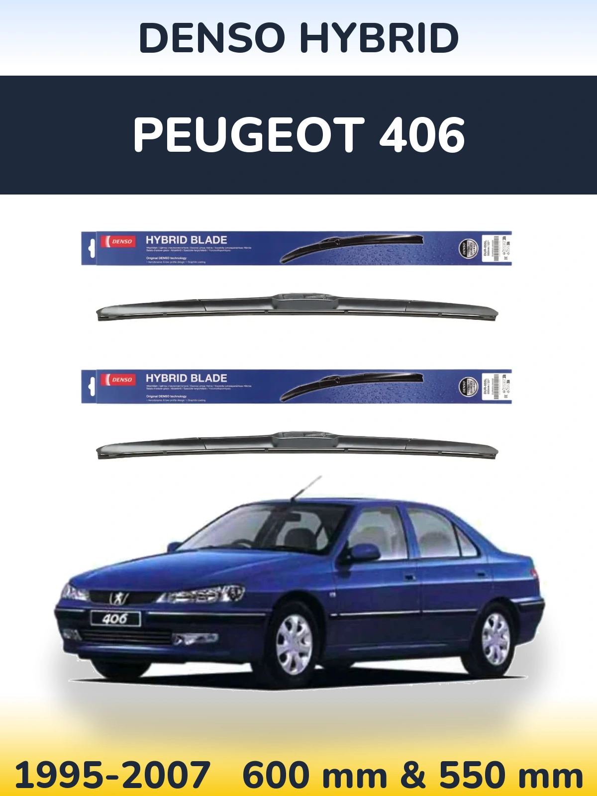 Sada předních stěračů Denso Hybrid 600 a 550 mm pro Peugeot 406 1995-2007