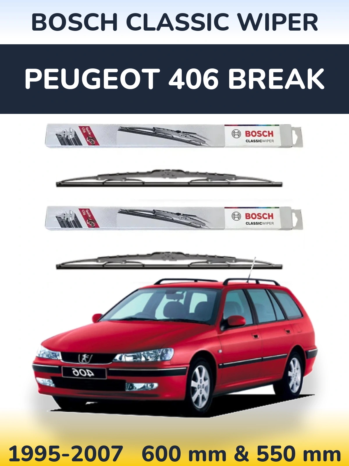 Sada předních stěračů BOSCH Classic Wiper 600 a 550 mm pro Peugeot 406 Break 1995-2007