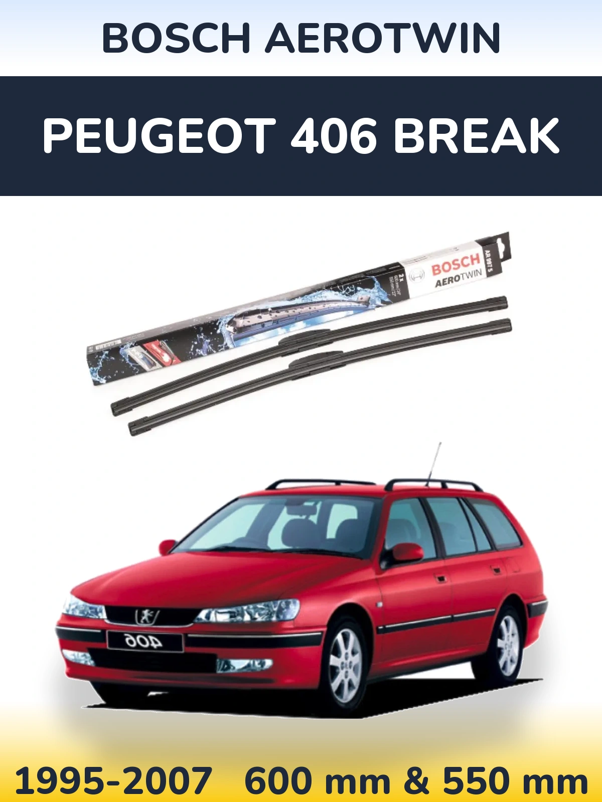 Комплект передніх щіток BOSCH AeroTwin 600 & 550 мм для Peugeot 406 Break 1995-2007