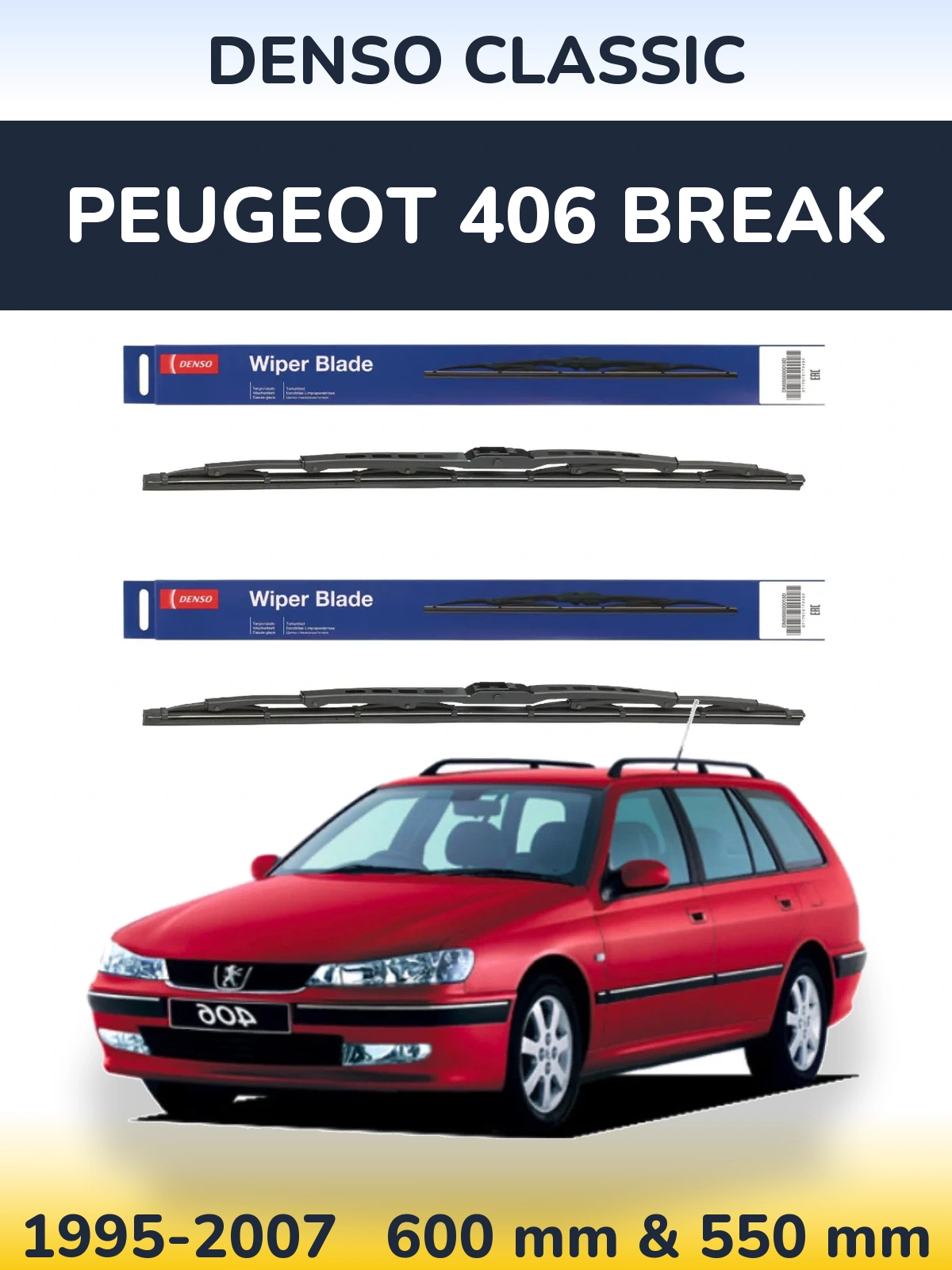 Sada předních stěračů Denso Classic 600 a 550 mm pro Peugeot 406 Break 1995-2007
