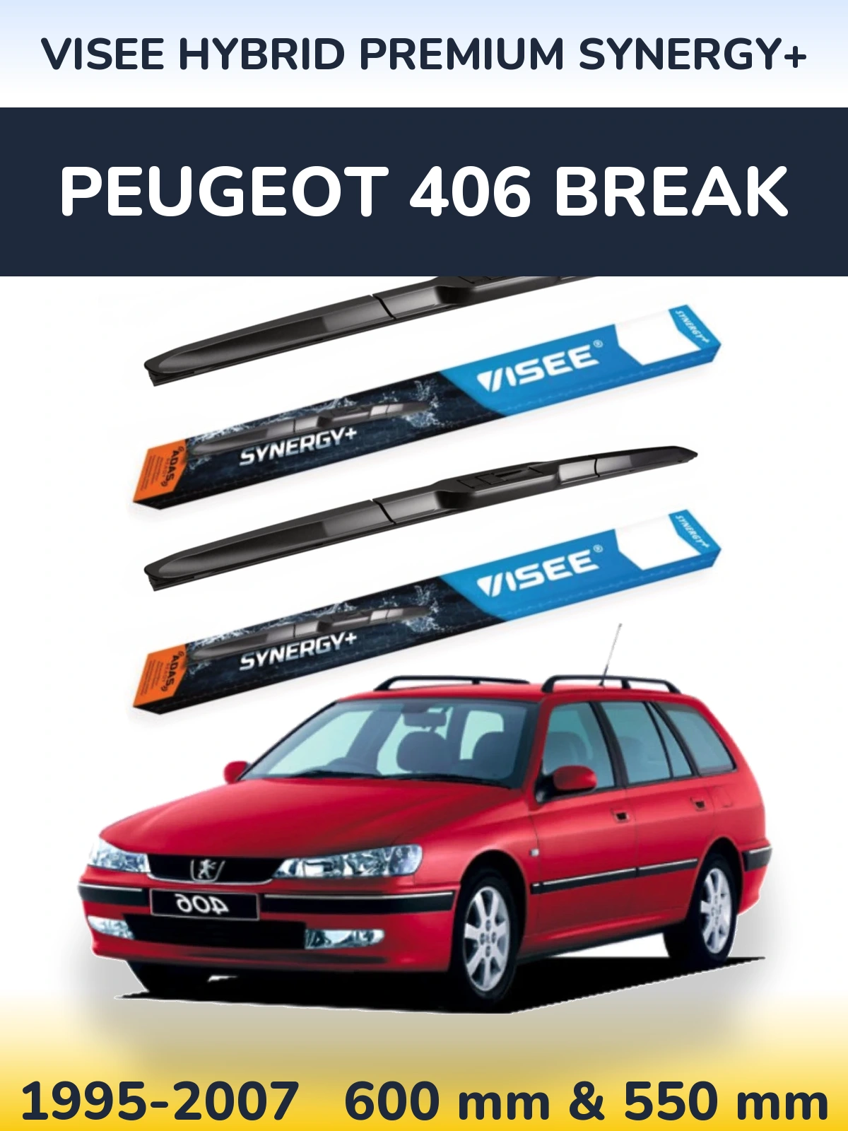 Комплект передніх щіток VISEE HYBRID PREMIUM SYNERGY+ 600 & 550 мм для Peugeot 406 Break 1995-2007