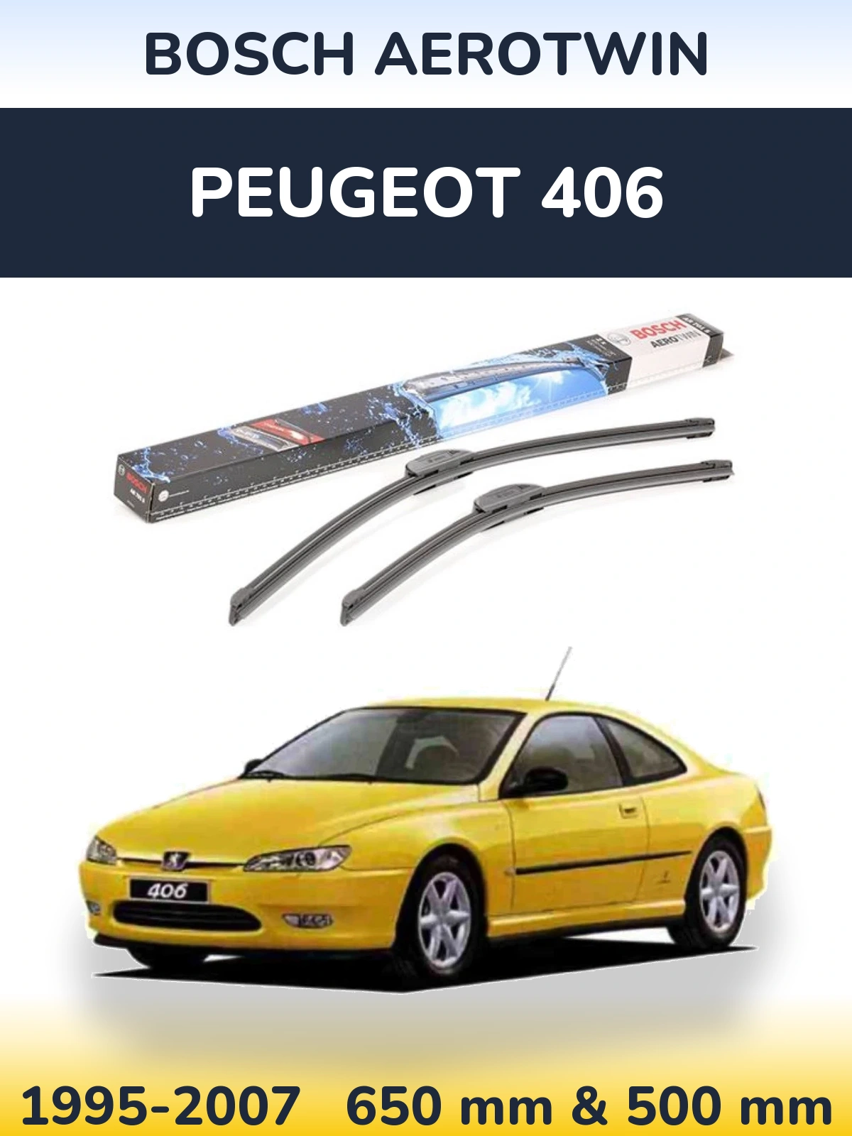 Sada předních stěračů BOSCH AeroTwin 650 a 500 mm pro Peugeot 406 1995-2007