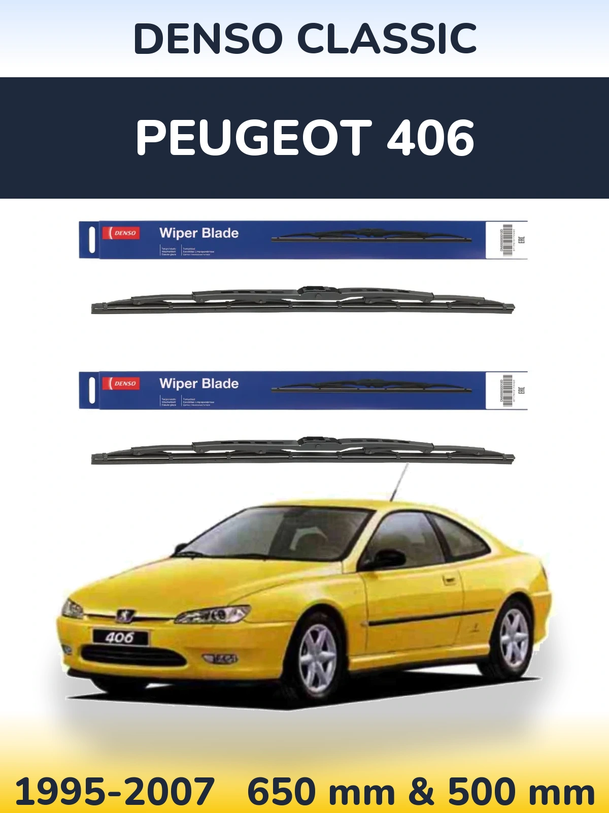 Sada předních stěračů Denso Classic 650 a 500 mm pro Peugeot 406 1995-2007