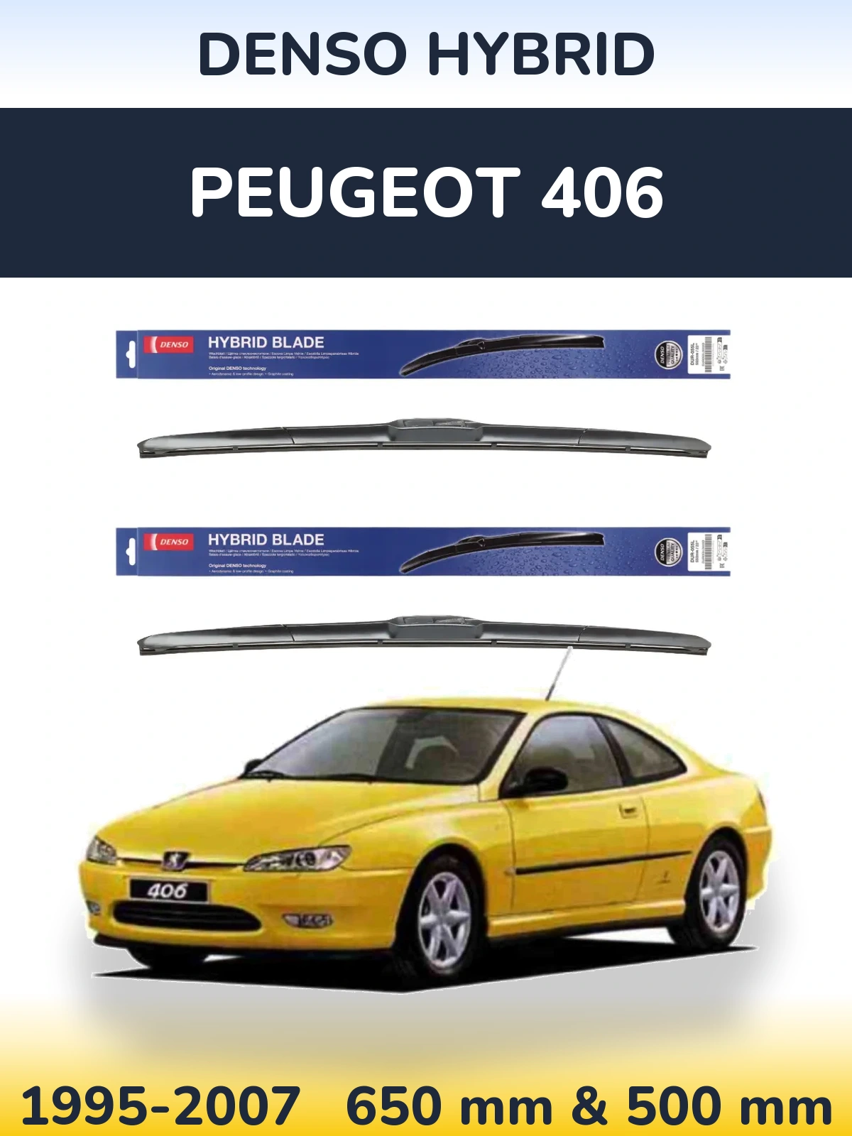 Sada předních stěračů Denso Hybrid 650 a 500 mm pro Peugeot 406 1995-2007
